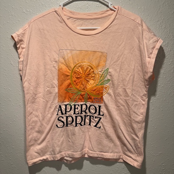 Anthropologie Aperol Spritz Embroidered Graphic Tee | Medium - Picture 3 of 8